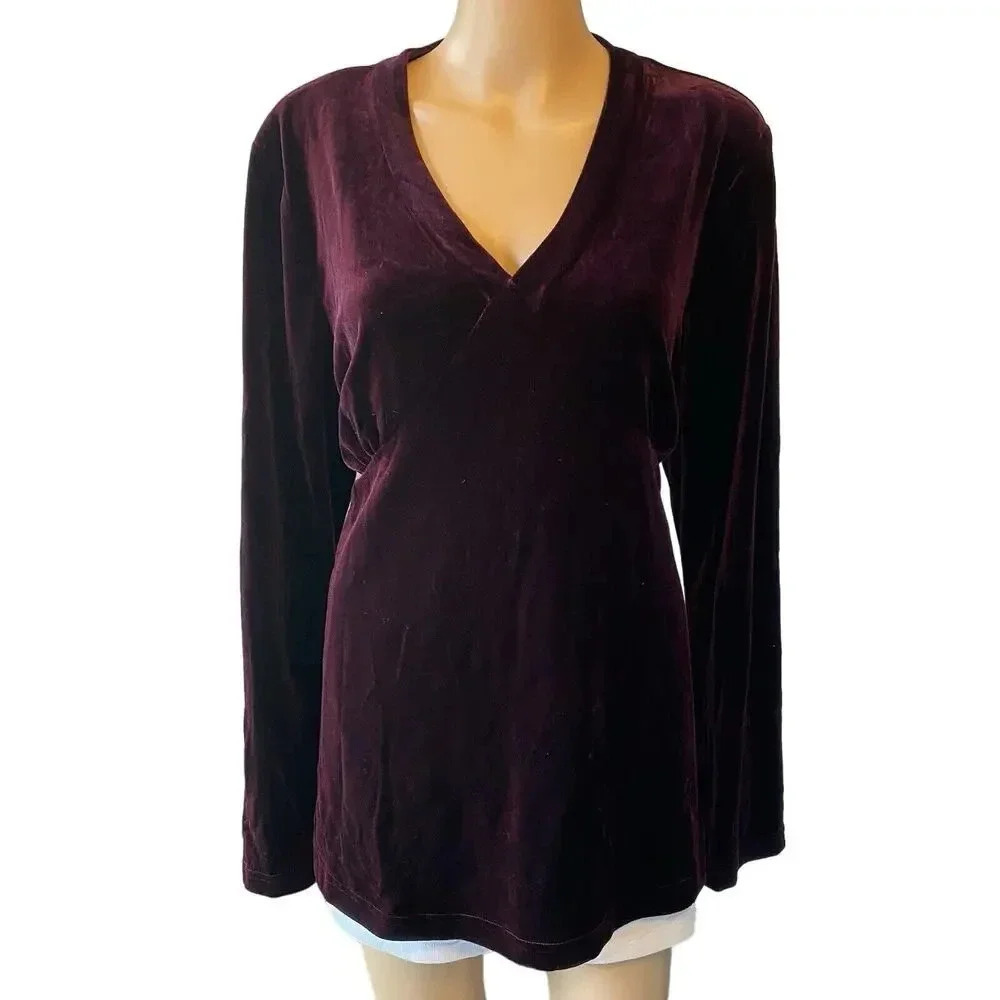 BABY&ME Purple XL Maternity Casual Velvet Velour V Neck Top LongSleeve Holiday